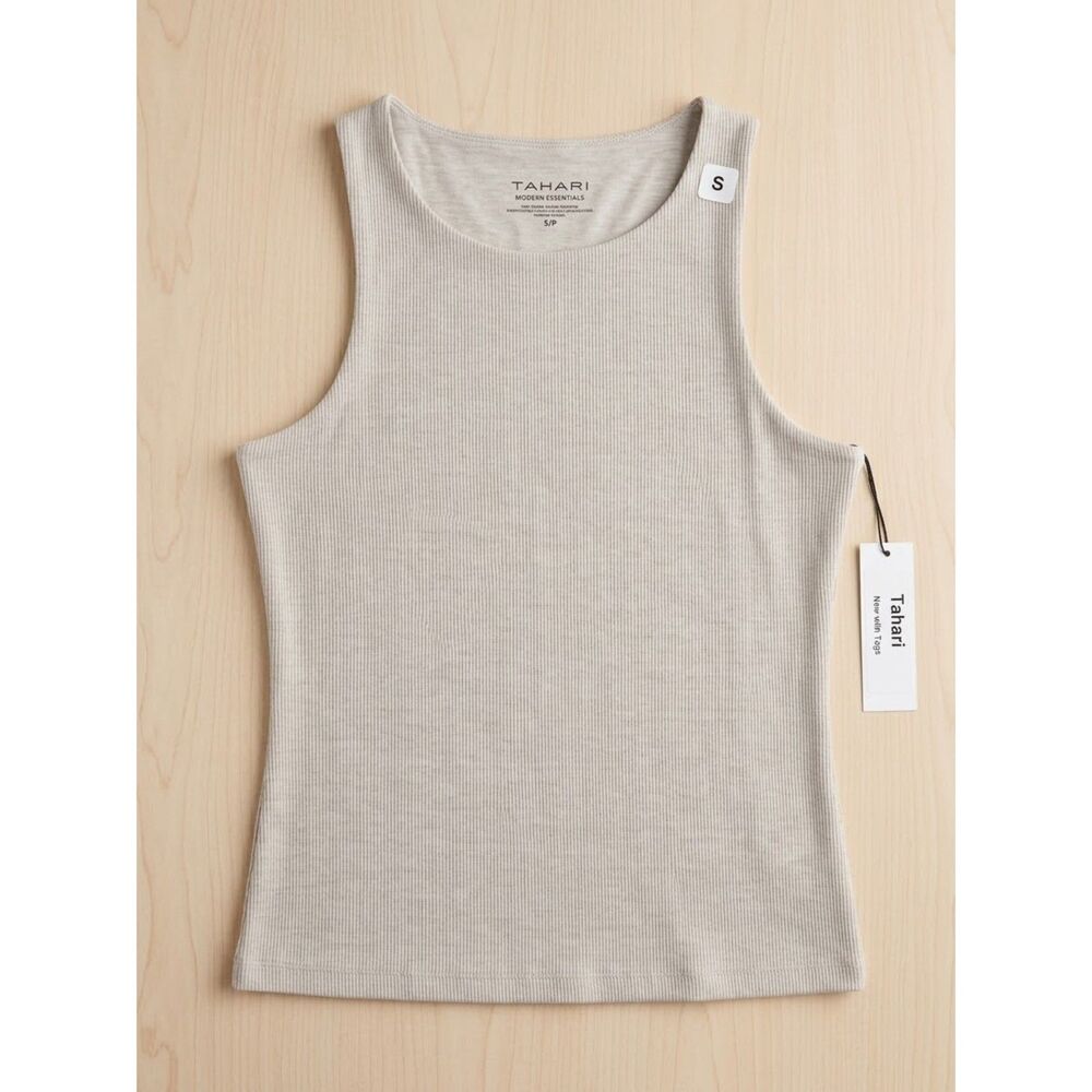 Women's Tahari Light Gray Modern Essentials Ribbed Tank NWT Size Small
